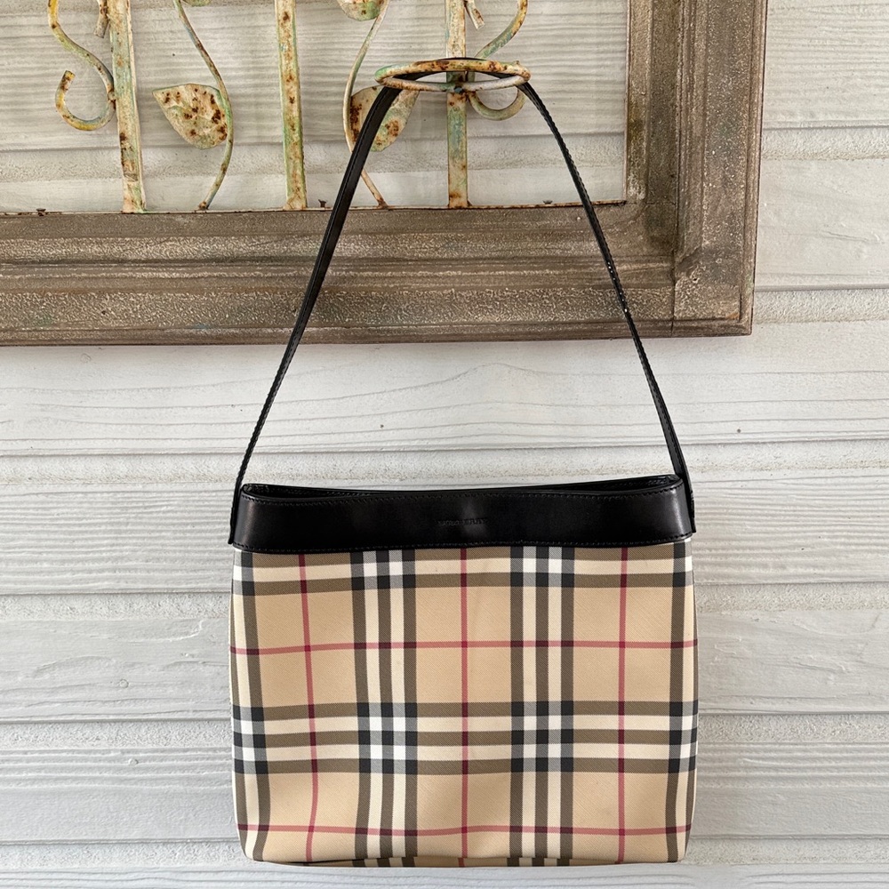 Burberry Beige Nova Check Shoulder Bag with Black Trim